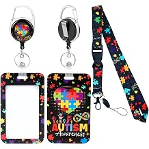 Autism Lanyards for ID Badges, Heart Puzzle ID Card Holder with Retractable Badge Reel Cute Breakaway Lanyard Name Tag Card Protector Autism Gifts
