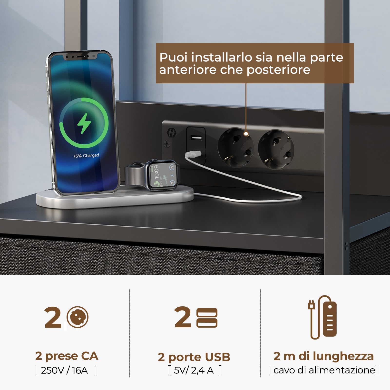 Rolanstar Comodini con Prese e Porte USB, Set da 2, Tavolini Camera da Letto con Luci