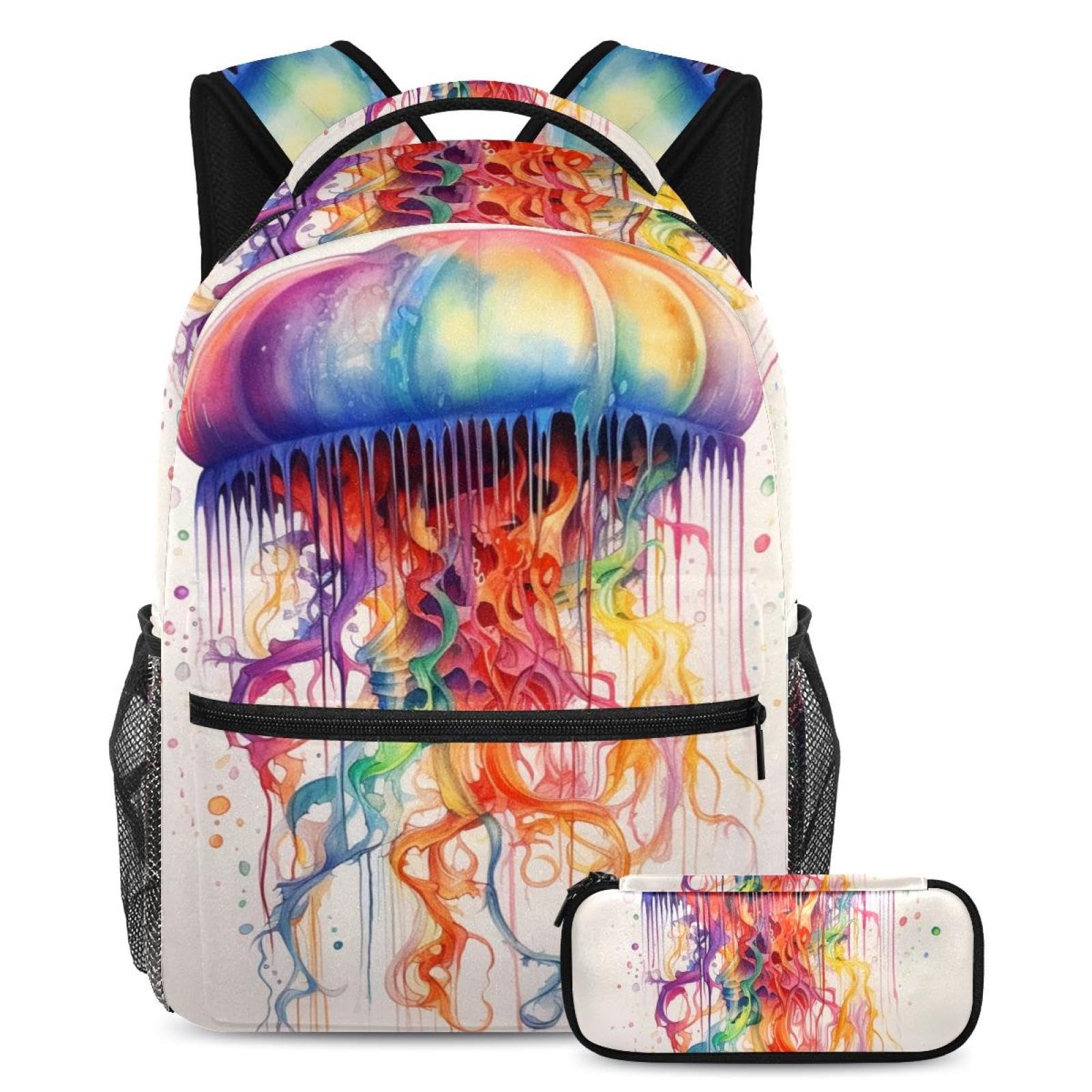 Ensemble cartable Méduse art abstrait avec trousse pour étudiants - 7