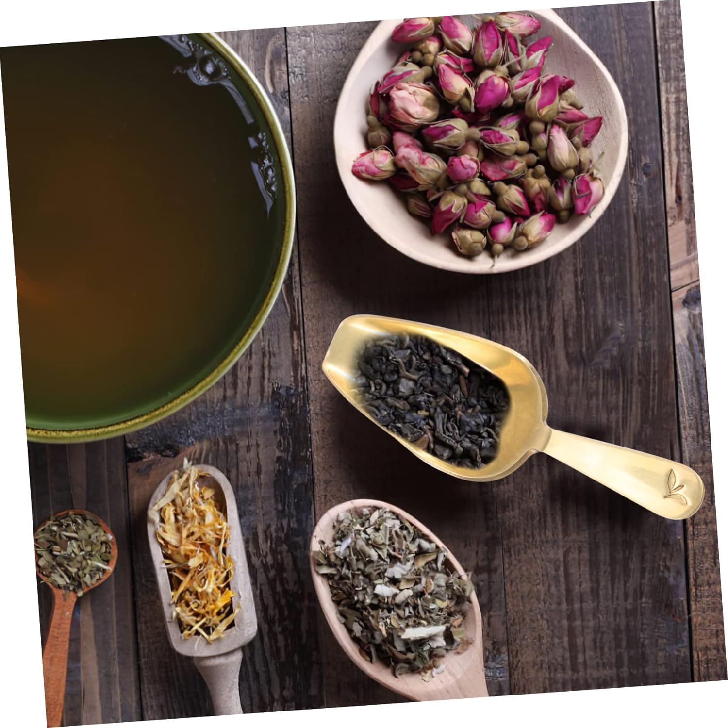 PRETYZOOM 4pcs Brass Tea Spoon Leaf Scoop Portable and Lightweight Elegant Design for Home and Travel Use