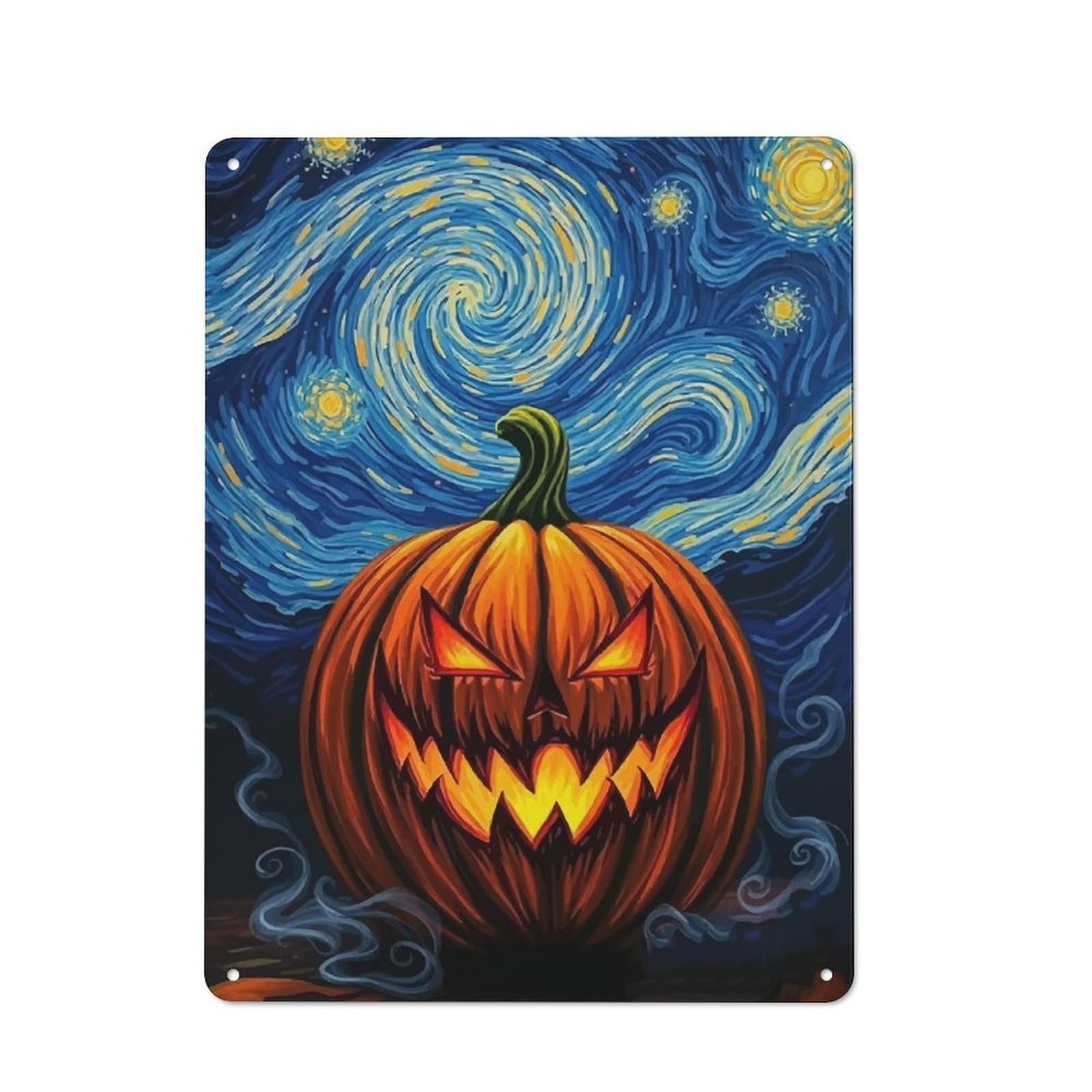 Junmoney Pumpkin Night Sky Tin Wall Plaque 40X30cm With For Workshop Wall, Suited To Workshop Decor Fans, For Retro Home Interiors