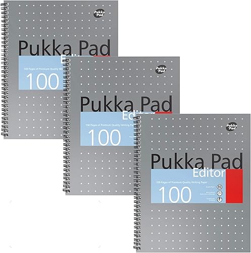 Pukka Pad Cuaderno editor de un solo tema, paquete de 3 unidades, tamaño carta 50, hojas premium de 80 GSM, color plateado