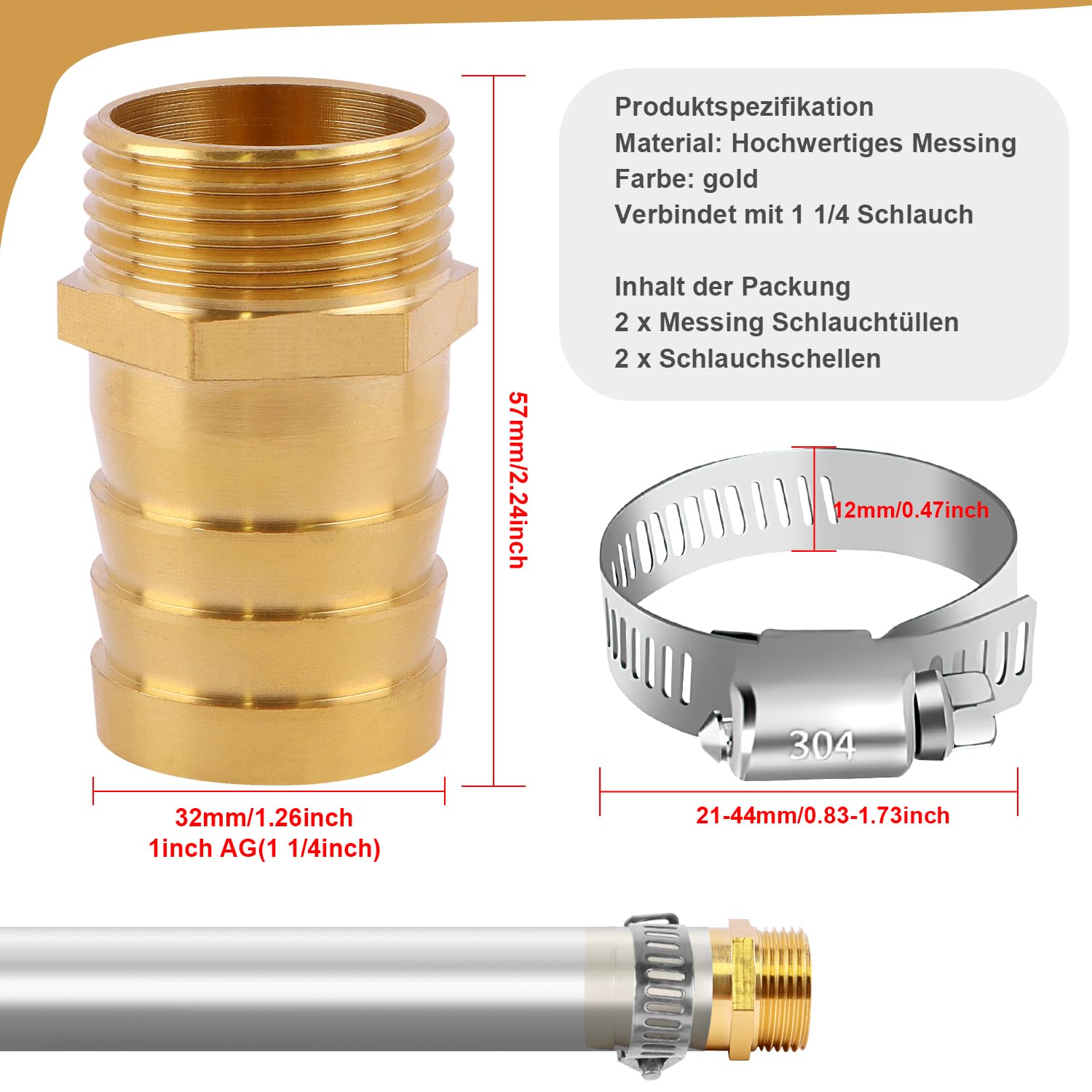 Raccords De Tuyau En Laiton De 1"x 32mm (11/4") Hexagonal Joint Fileté Mâle Raccord