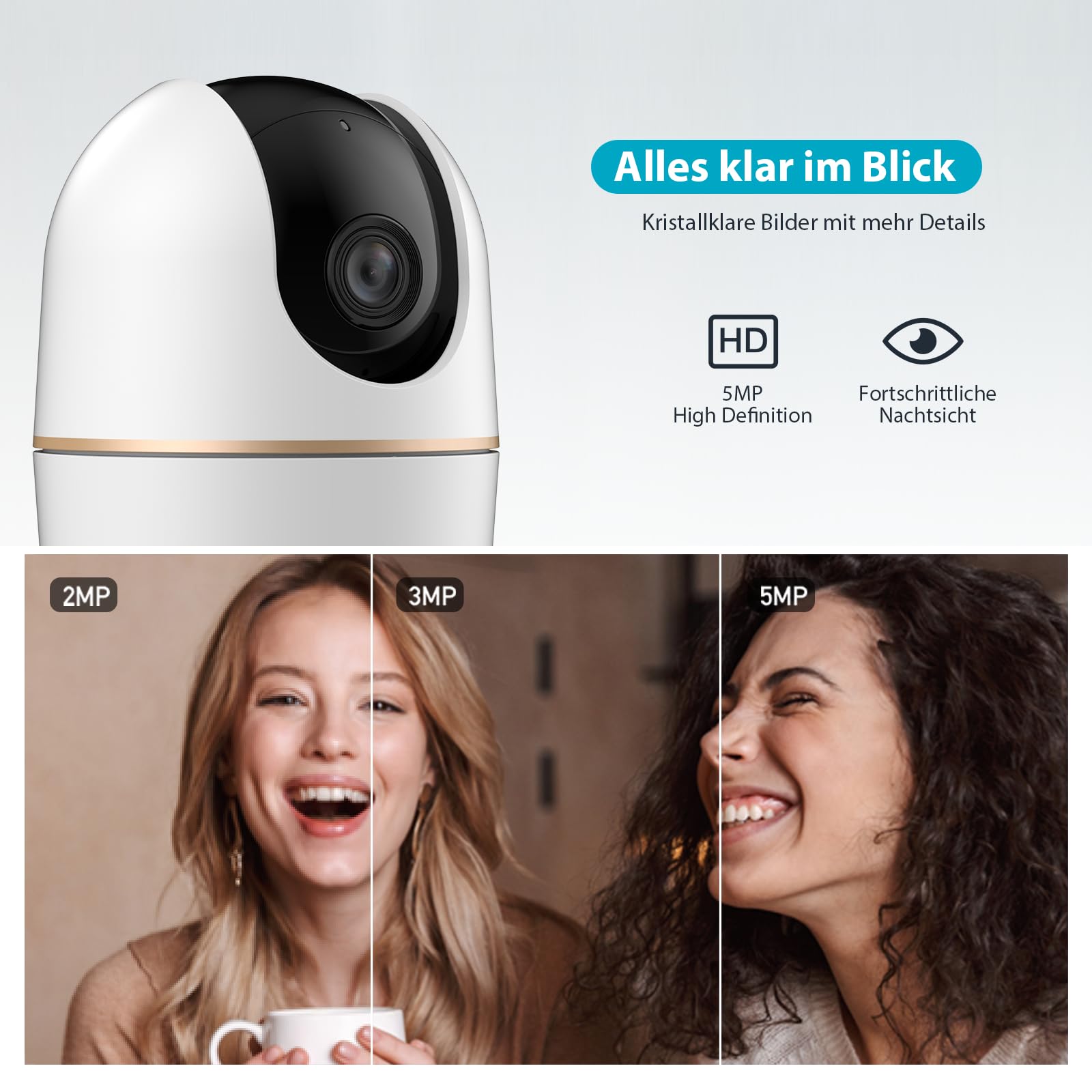 Dahua H5A 5MP 360° Caméra de surveillance intérieure, caméra Wi-Fi 6 de surveillance intérieure avec reconnaissance de personnes IA, caméra Wi-Fi, suivi automatique, vision nocturne, audio