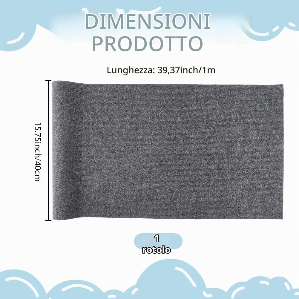 CREATCABIN 1 Rotolo Moquette Autoadesiva Antiscivolo Resistente Morbida Imbottita Piastrelle per Tappeti per Animali Domestici Tappetino Protettivo AntiGraffio per Pavimenti Fai Te 100×40cm