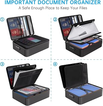 ENGPOW Fireproof Document Box with Lock,13 Pockets Accordion Folder 5200℉