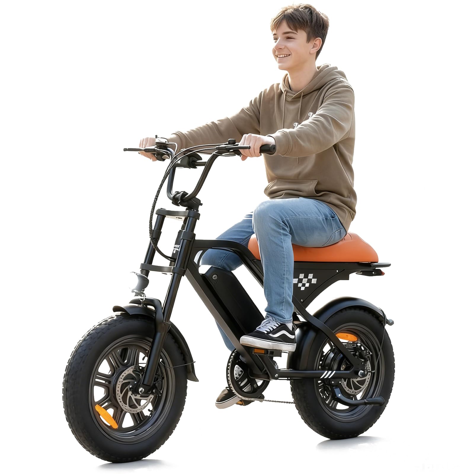 Electric Bike for Adults Teens, 1500/1000W Peak Motor Retro Electric Dirt Bike 55 Miles Pas Range, 20/16" Fat Tire 20MPH Full Suspension Banana Seat Ebikes with Pump, All-Terrain
