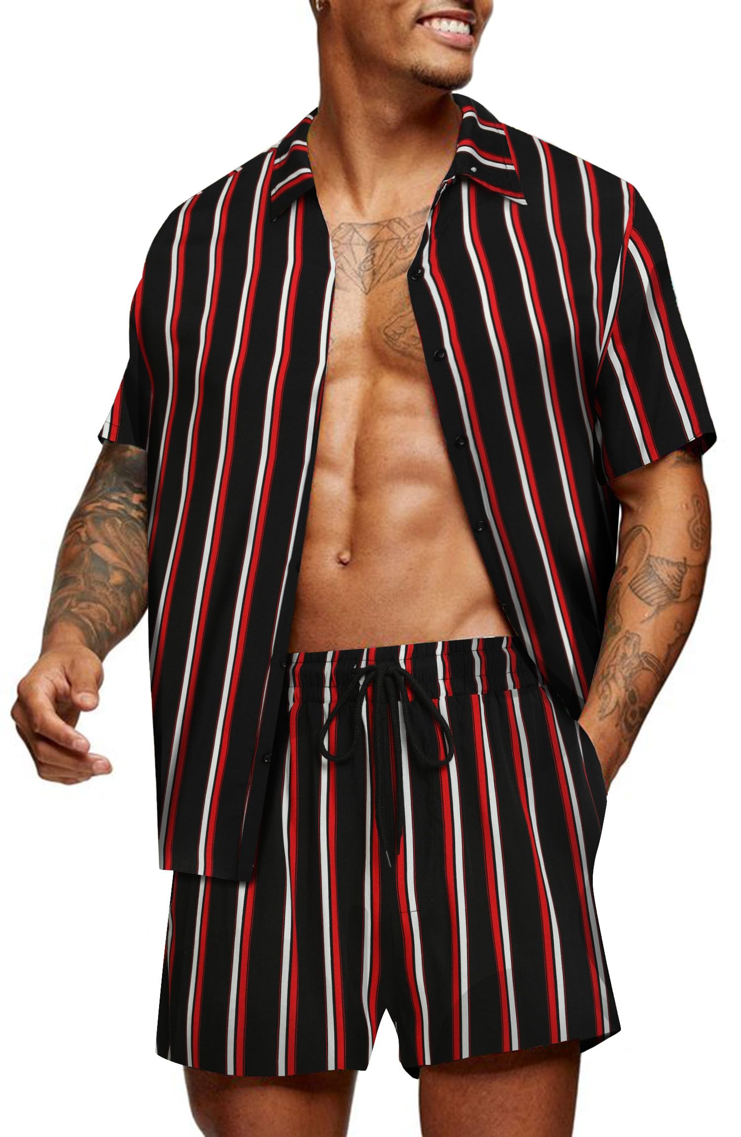 COOFANDY Men's Hawaiian Matching Set Summer Beach 2 Piece Outfits Flower Shirts and Shorts