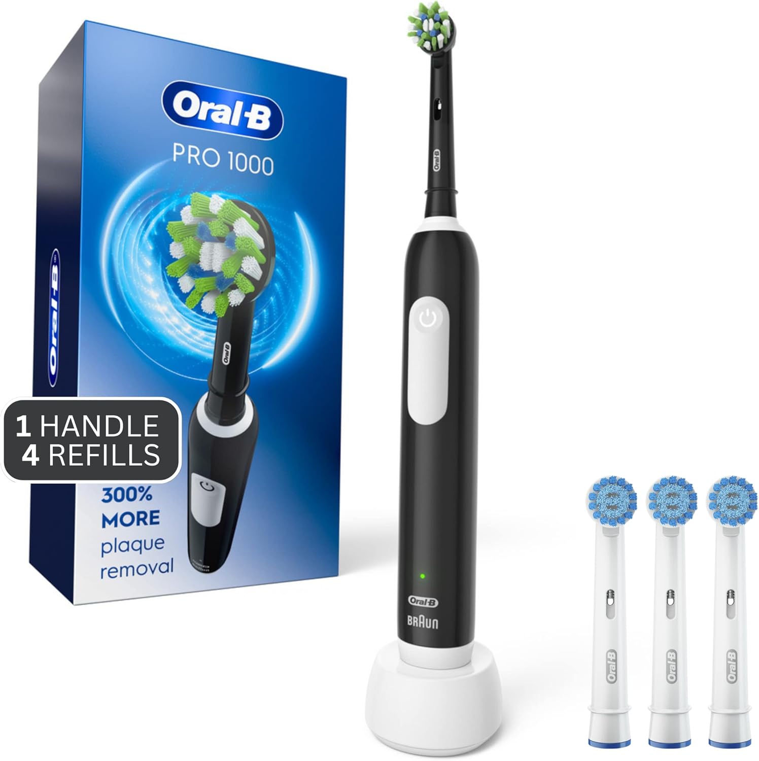 OralB Pro 1000 Electric Toothbrush, Black, Rechargeable Power