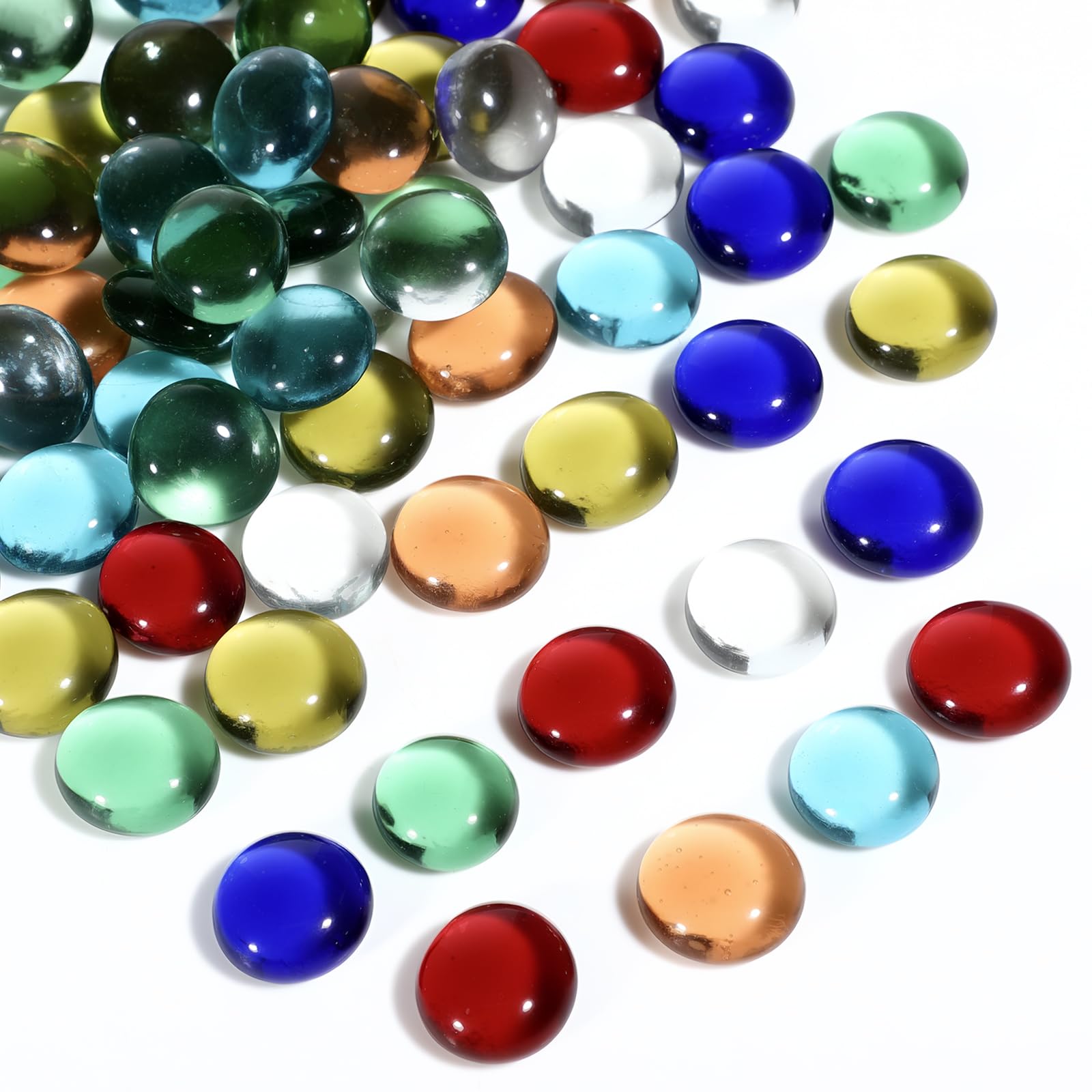 Billes plates – env. 210 pièces, 900 g, bille plate colorées, billes plates enfant, cailloux aquarium, pierres décoratives pour vases, décor en verre, 15-20 mm, pour plantes aquatiques et projets DIY