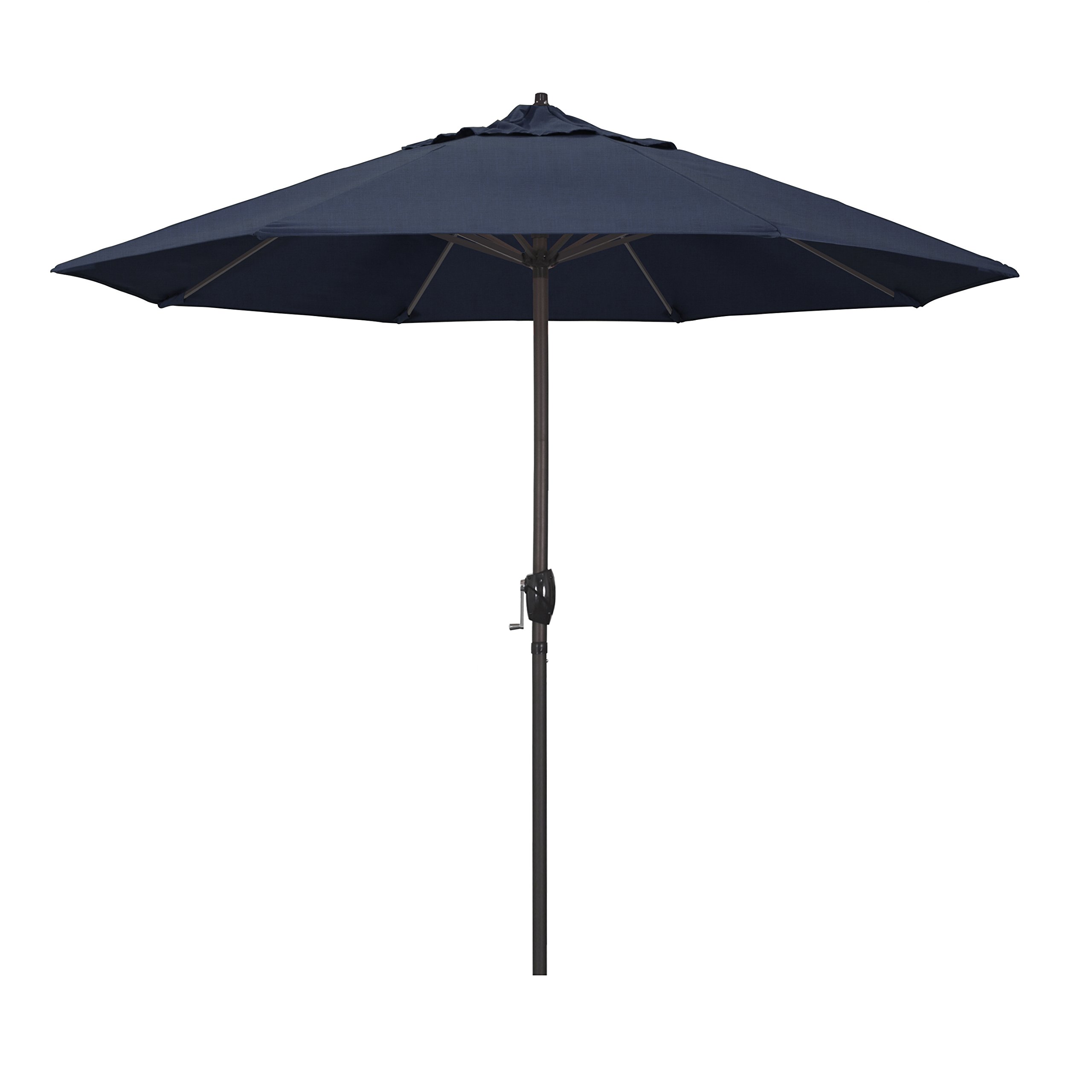 California Umbrella 9' Rd Sunbrella Aluminum Patio Umbrella, Crank Lift, Auto Tilt, Bronze Pole, Spectrum Indigo Fabric