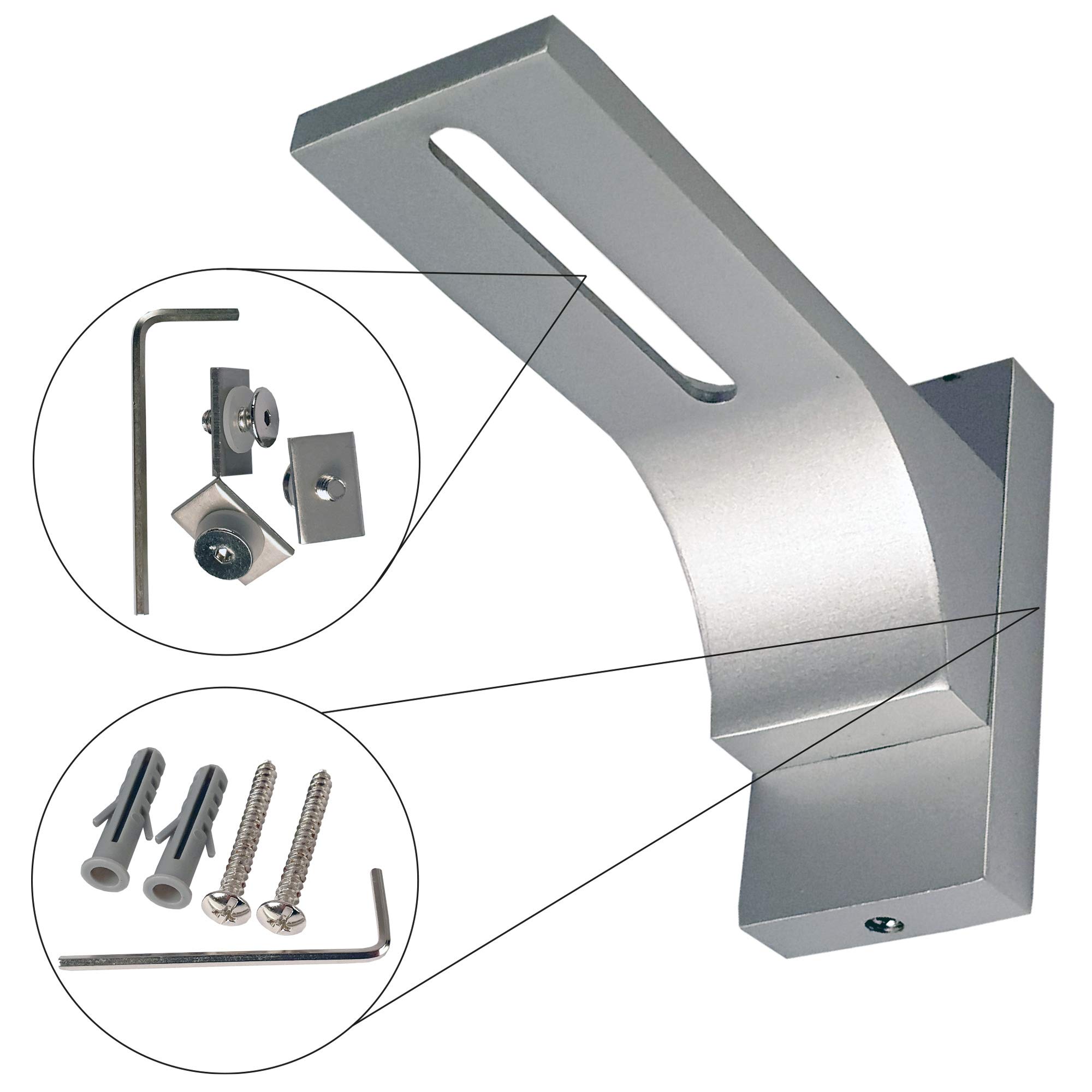 Vorhangschiene Aluminium (inkl. Wandträger) - Silber "2 Lauf" 180cm (2x90cm) - Flache Gardinenschiene (7mm) - inkl. Vorhanggleiter