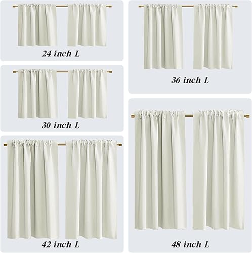 Miniatura 2 de PANELSBURG Cortinas cortas de 42 pulgadas para ventana de cocina, sala de estar, cortinas con aislamiento térmico para invierno, juego de 2 paneles,