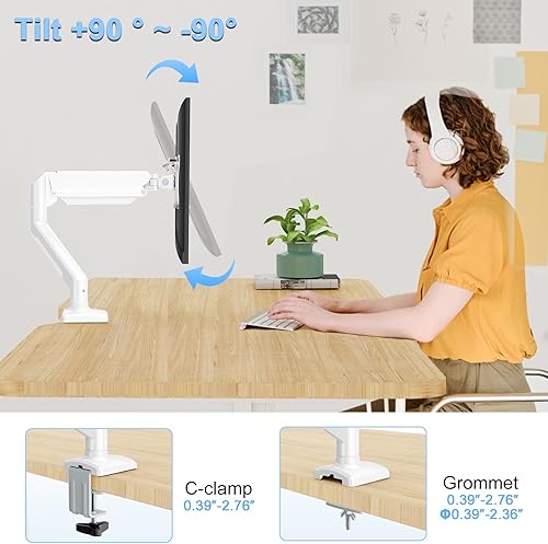 Miniatura 5 de Brazo de montaje para monitor único que se adapta a hasta 32 pulgadas, soporte de escritorio con capacidad para pantalla de computadora de 4.4-19.8