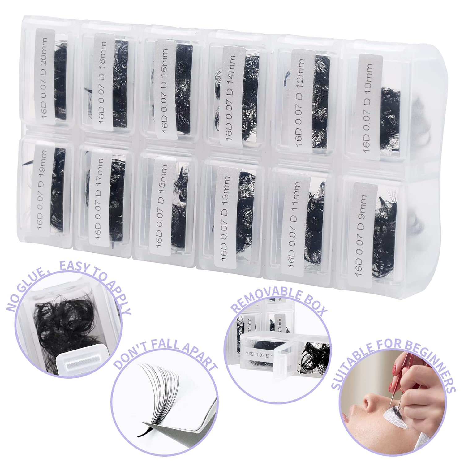 WENDY LASHES Eyelashes 1200PCS False, Premade Fans 16D Volume, Loose Promade D Curl, Mixed 9-20mm, Silk Material, Natural, Individual, 1.0582 Ounce