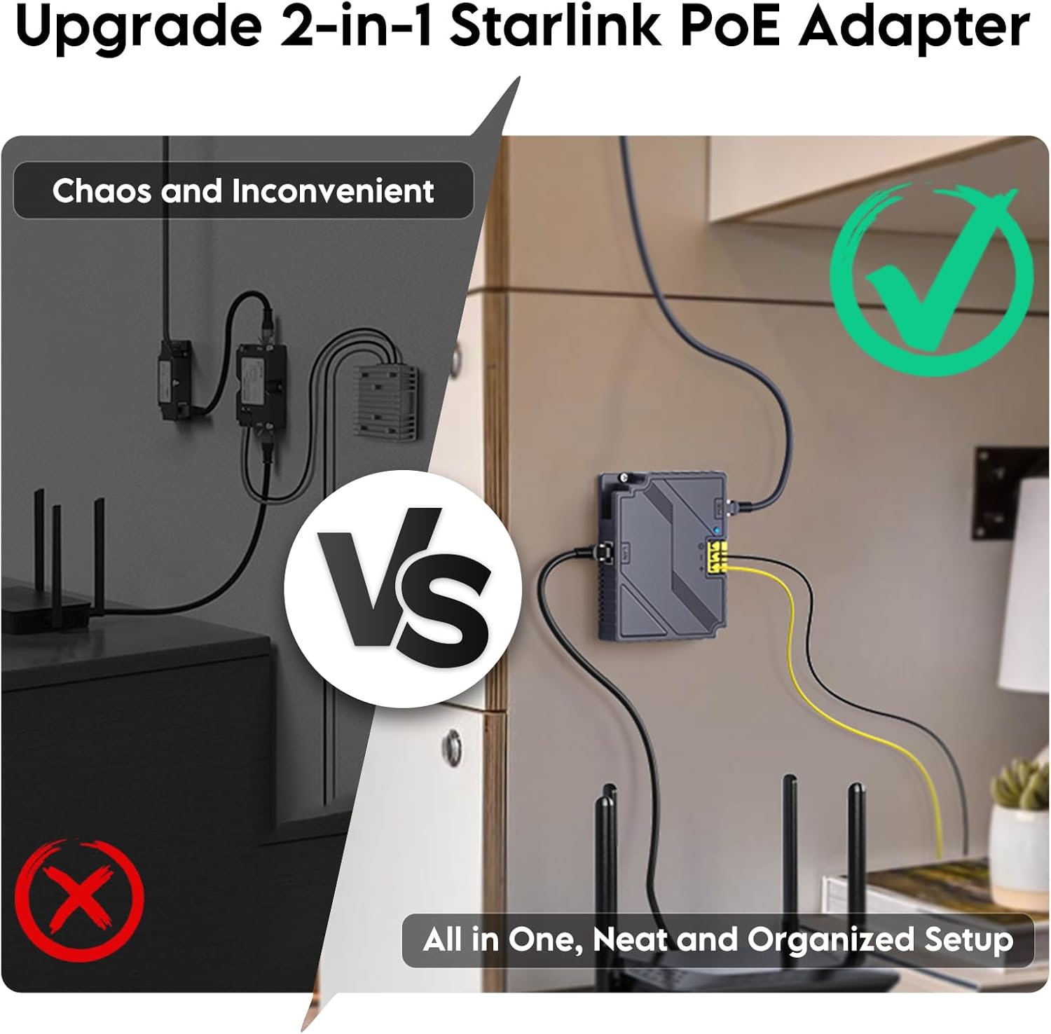 QUIDDITY Starlink Gen3 Poe Injector, 2 in 1 Universal 150W Gigabit Ethernet PoE - Compatible with Starlink Dish - DC 9-36V GigE Passive & ESD Protection 12v Conversion Kit