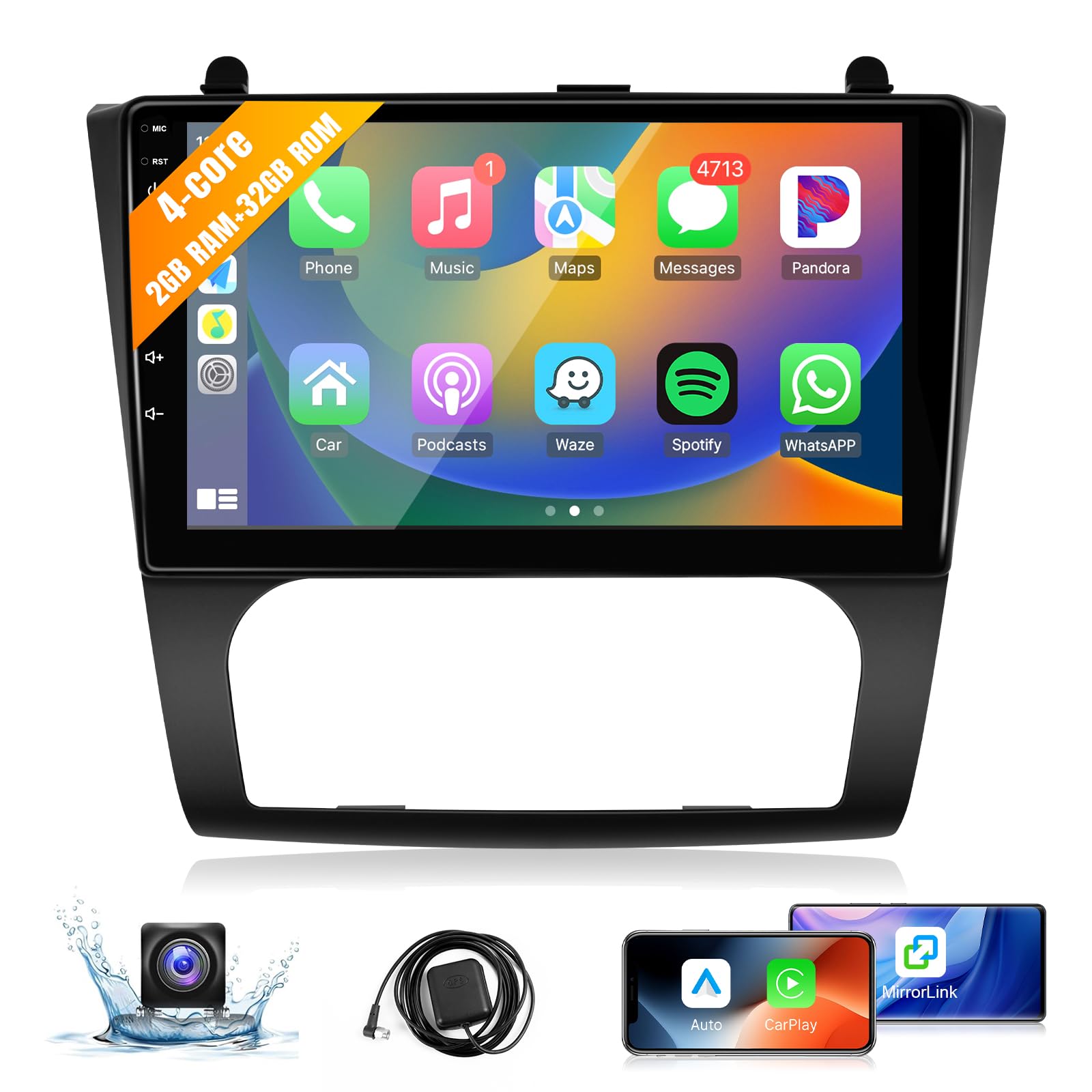 Android 12 Car Radio for Nissan Altima 2008 2009 2010 2011 2012 Wireless Carplay & Android Auto, Leadfan 9 inch IPS Touch Screen for Nissan Stereo Bluetooth/GPS/WiFi/SWC/Split Screen (Auto A/C) 2+32G
