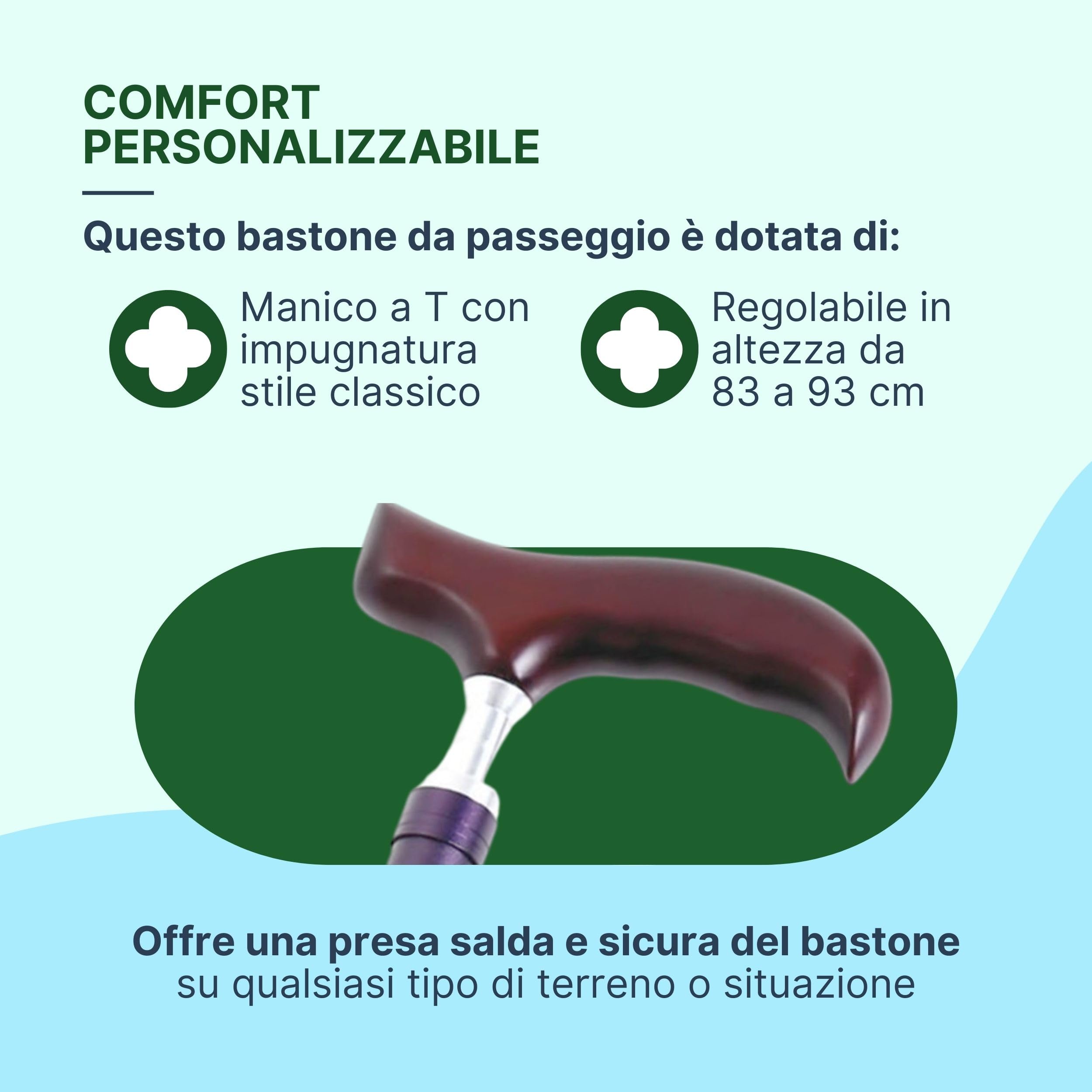 Bastone per Anziani Pieghevole in Alluminio Anodizzato con Impugnatura in Legno, Bastone da Passeggio Regolabile H. 83-93 cm - Nero