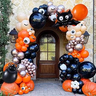 139Pcs Halloween Balloon Garland Arch Kit - Black Orange Balloons Mylar Spider Bat Balloons with 3D Bat Sticker Decoration for Kids Halloween Party Decorations Indoor Outdoor Supplies (Black Orange)