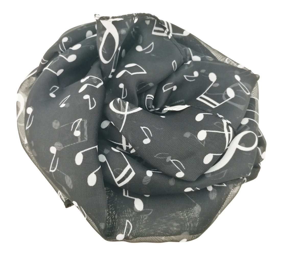 Chales largos coloridos de la bufanda larga de la gasa de la nota musical de las mujeres elegantes, Negro - 3