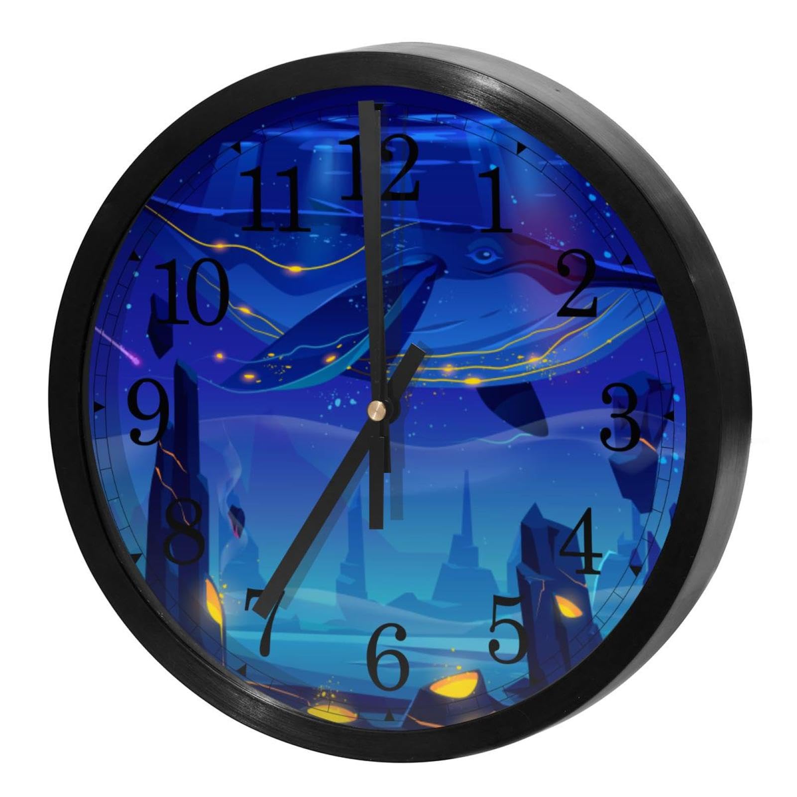 Horloge murale ronde fonctionnant à piles avec motif de baleine