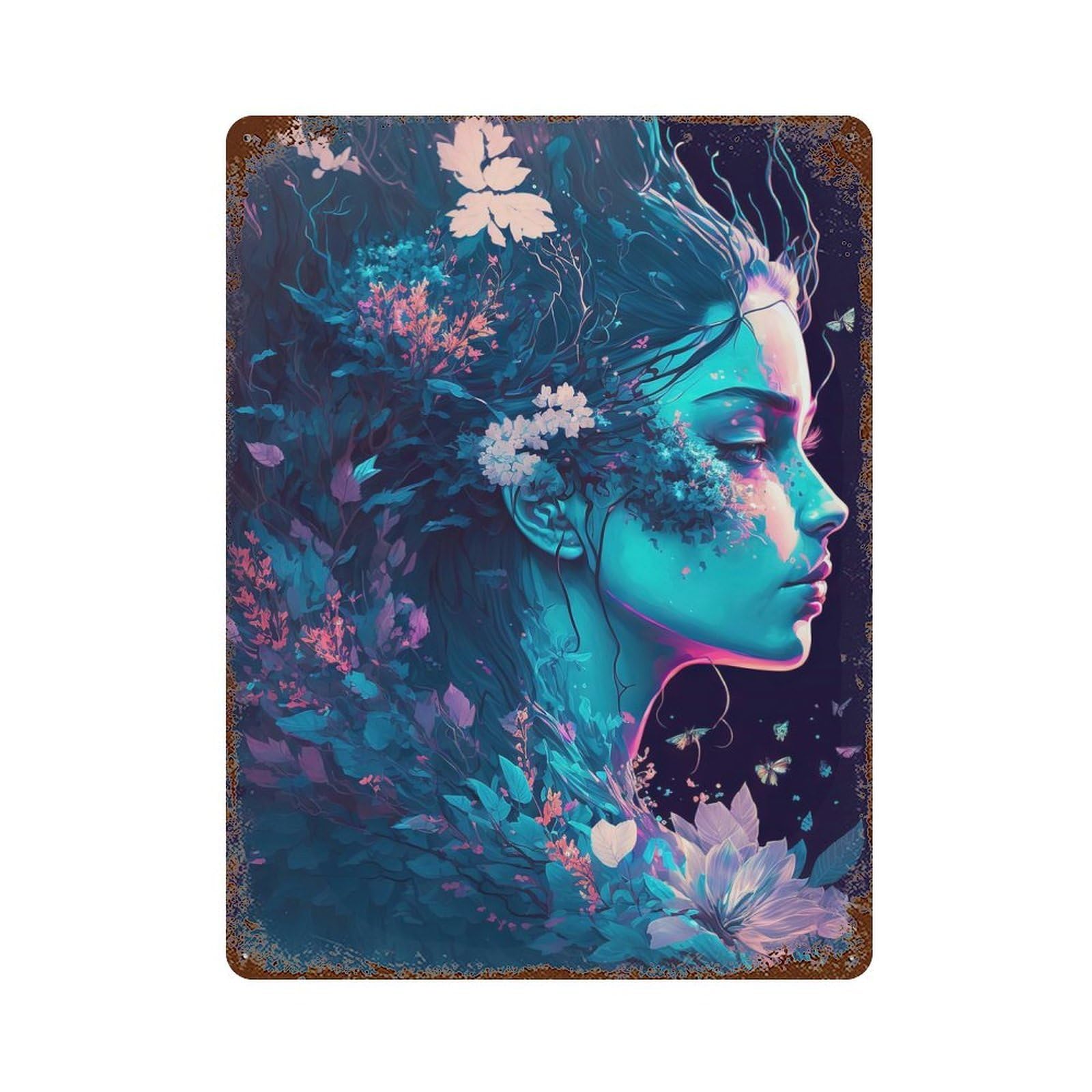 Garage Style Flowerpunk God Aged Metal Wall Plaque 15.7"x11.8", Decorative Metal Wall Art for Bar And Workshop