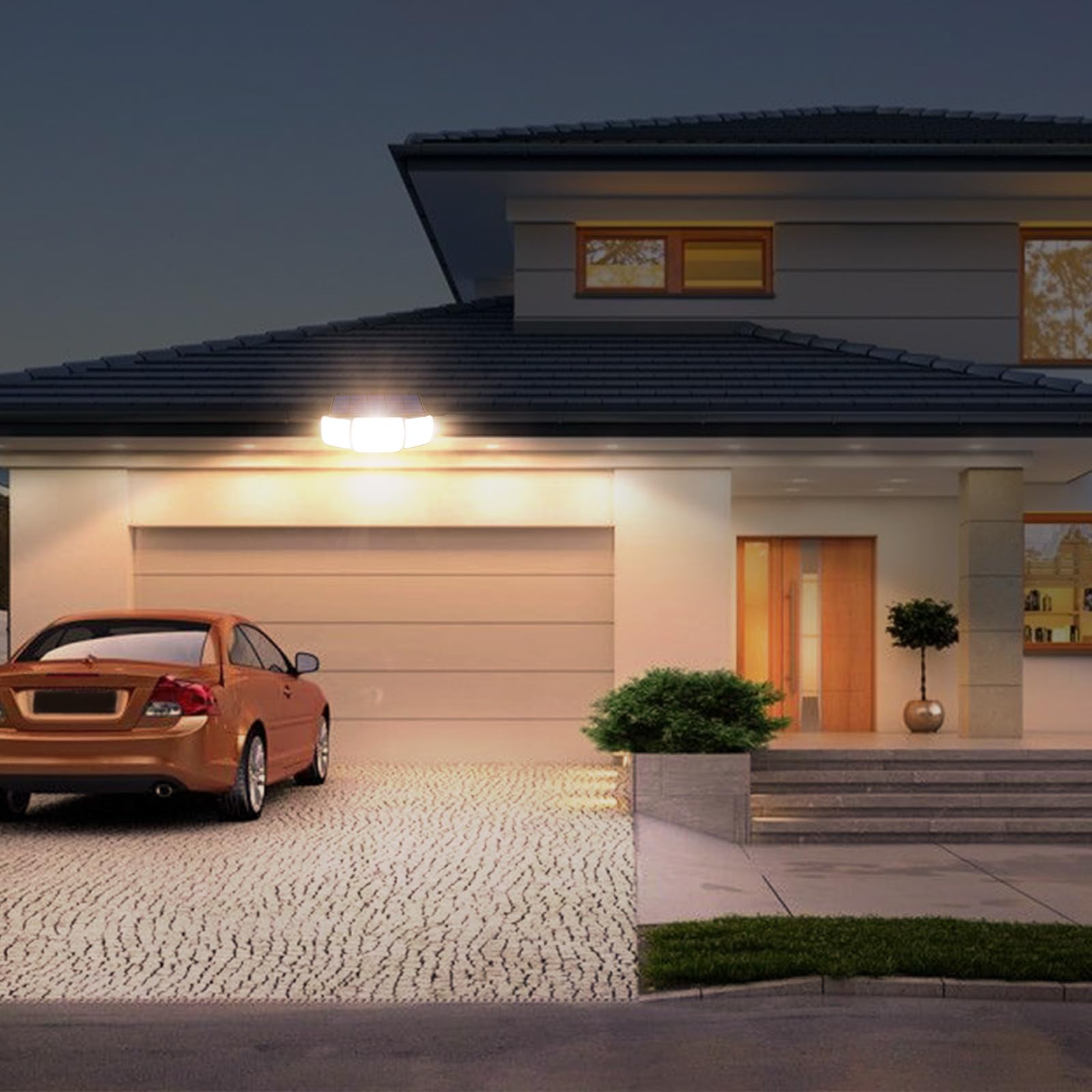 intelamp Solar Warmlicht Outdoor 6000mAh Batterie Solar Sicherheit Bewegungsmelder Licht mit Fernbedienung Hohe Helligkeit IP65 Wasserdicht LED Flutlichter Gartenleuchten