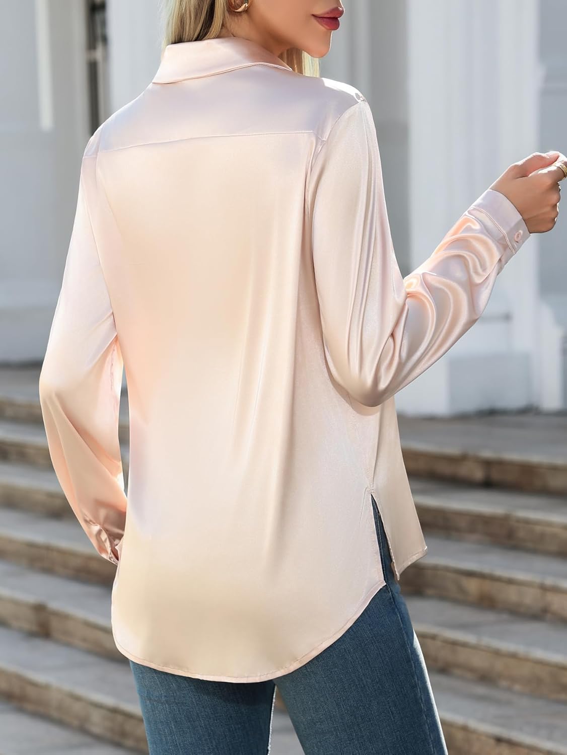 Satin Silk Button Down Shirts for Women Dress Shirts Long Sleeve Blouses Womens Shirts - Image 4