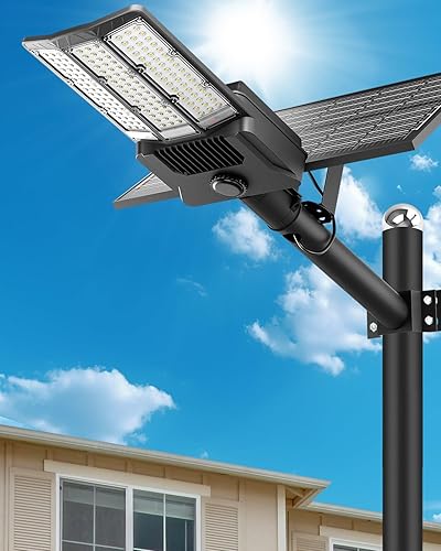 Luces solares de calle de 3200 W al aire libre, 100000LM 6500K LED luz de calle solar, IP67 luces de estacionamiento solar del atardecer al