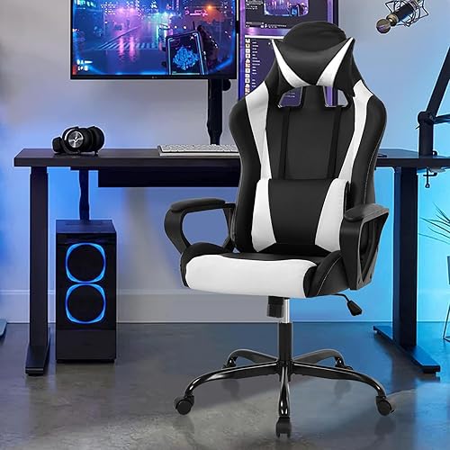 Silla ergonómica para juegos de PC, silla de escritorio de carreras, respaldo alto, sillas de computadora de oficina con brazos, soporte lumbar,