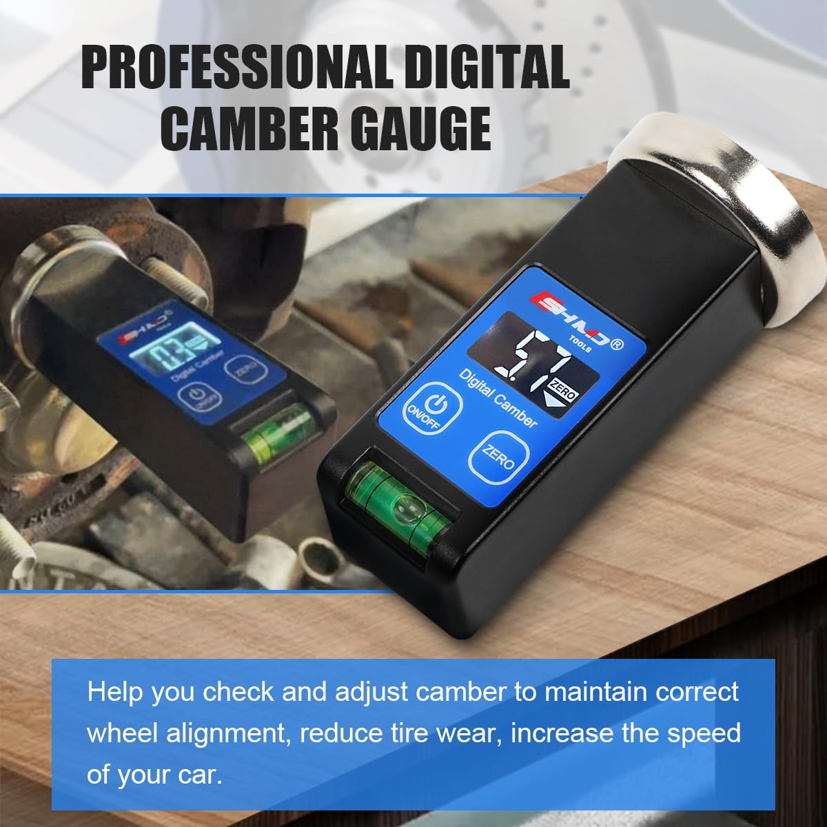 Camber Gauge Digital Wheel Alignment Tool -90° to +90° Wide Range Wheel Alignment & Balancing Tools Accurate Caster Camber Gauge with Digital Display & Powerful Magnet & Positioning Bubble & Reset Key