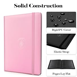 Fabmaker Trading Card Binder - 9 Pocket PU Cover Collection Book for 360 Cards, Premium Sturdy Holder Folders, Album for YuGiOh, MTG, TCG, Game & Sports Cards, Pink