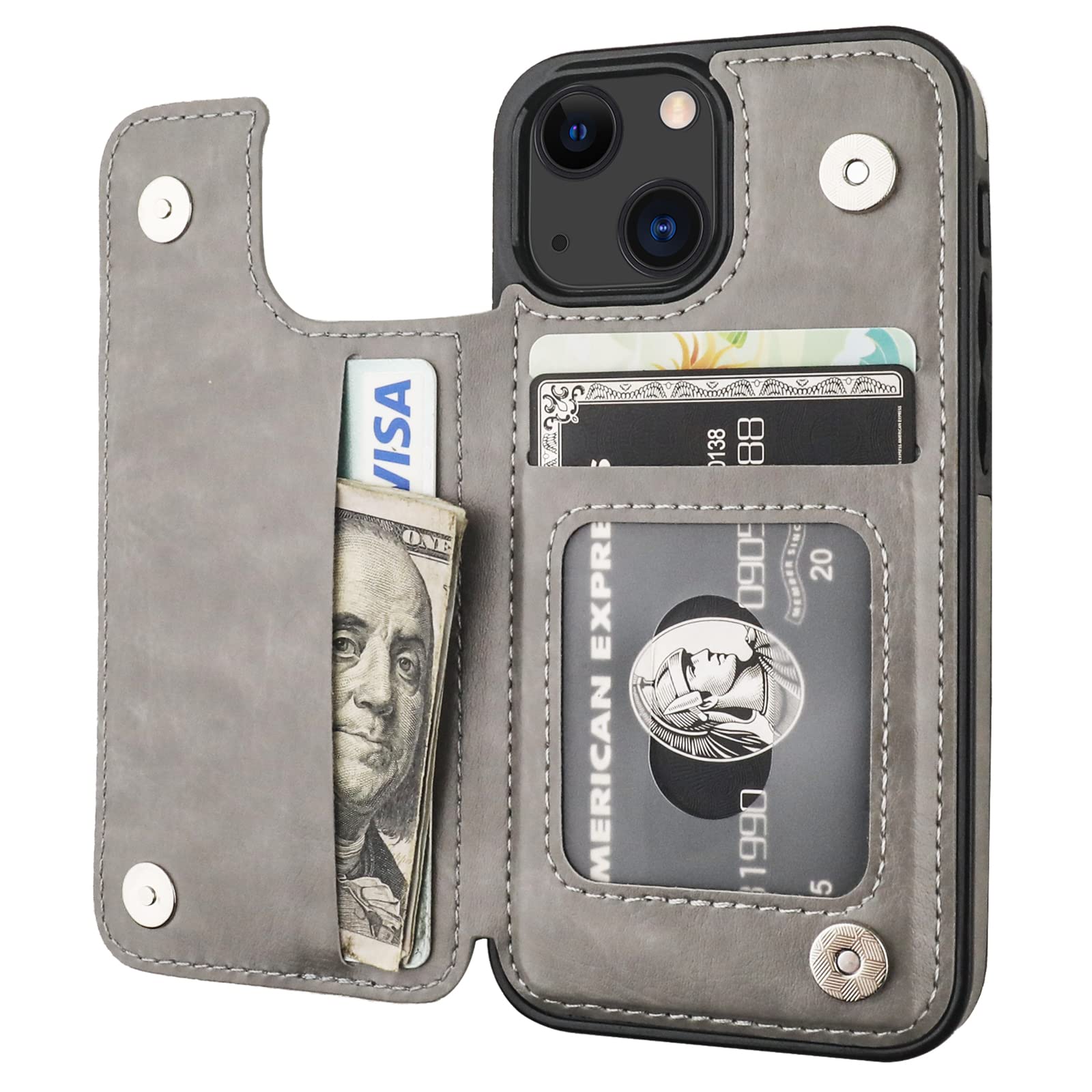 ONETOP Compatible with iPhone 13 Mini Wallet Case with Card Holder, PU Leather Kickstand Card Slots Case, Double Magnetic Clasp and Durable Shockproof