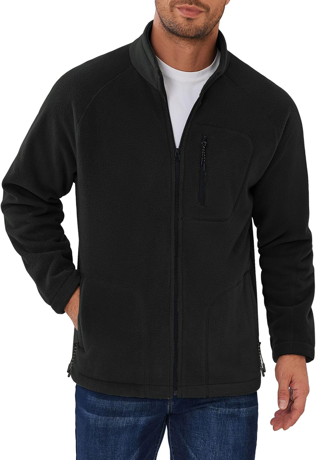 COOFANDY Men's Fleece Jackets Full Zip Raglan Long Sleeve Lightweight Casual Outdoor Warm Jacket Coat with Pockets
