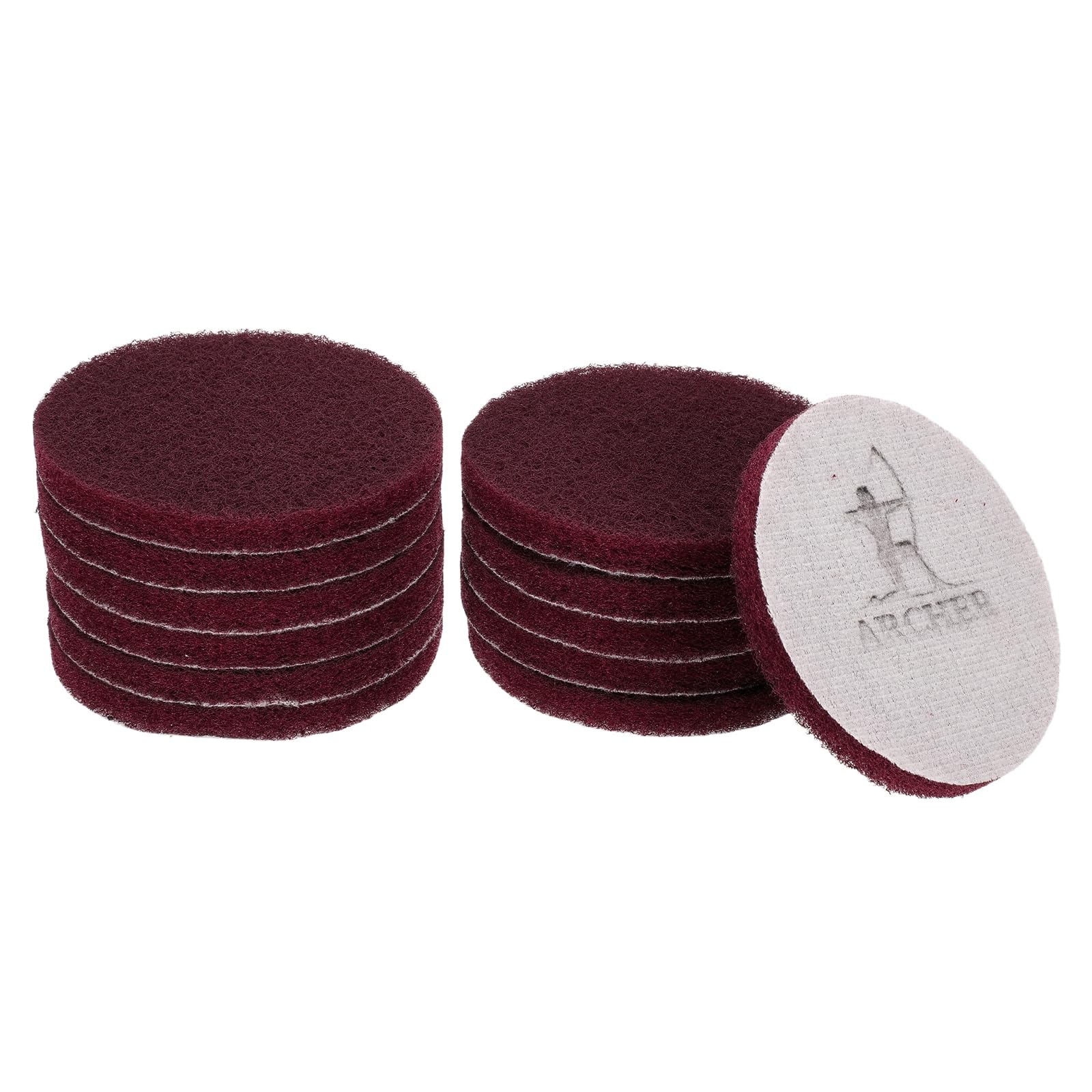 sourcing map 12pcs Scrubber Scouring Pads 400 Grits 4 Inch Drill Power Brush Hoop and Loop Surface Conditioning Disc Drill Scuffing Disc Scrub Pads for Home Kitchen Cleaning, Red