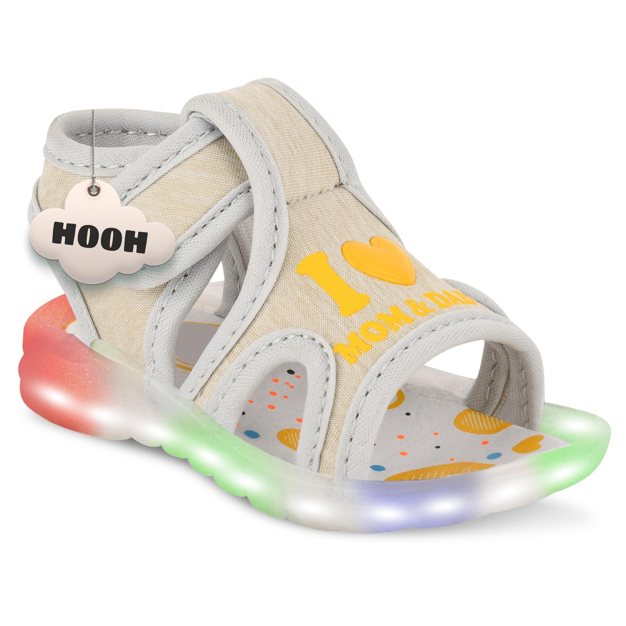 HOOH Kids Lighted Sandals with LED Lights, Waterproof, Soft Cotton Insole, Canvas Upper, Summer Flip-Flops for Toddlers, Boys and Girls (YELLOW AND GREY, 18 Months) (B0D8FMGMSD) Amazon Price History, Amazon Price Tracker