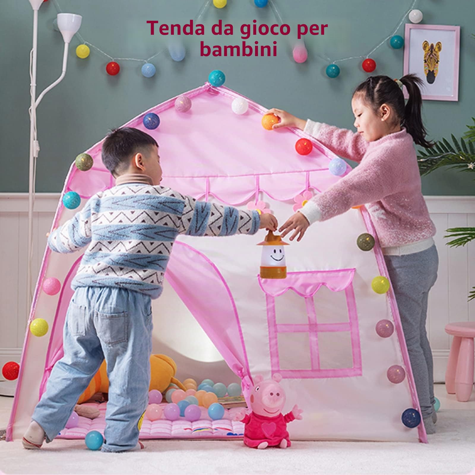 Tenda da gioco per bambini Tenda per Bambini interni 130 x 100 x 130 cm, grande tenda da gioco per bambini, casetta giocattolo per ragazze, principessa (rosa)