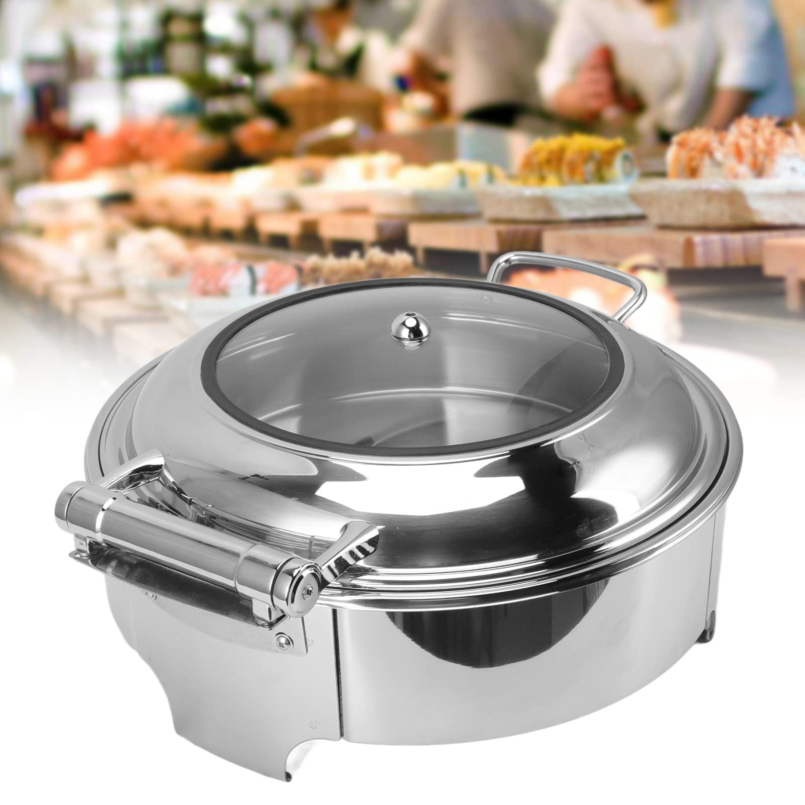 Calentador de buffet de acero inoxidable, calentador de comida comercial con bandeja extraíble, tapa de rodillo, para restauración de banquetes, diseño duradero y elegante