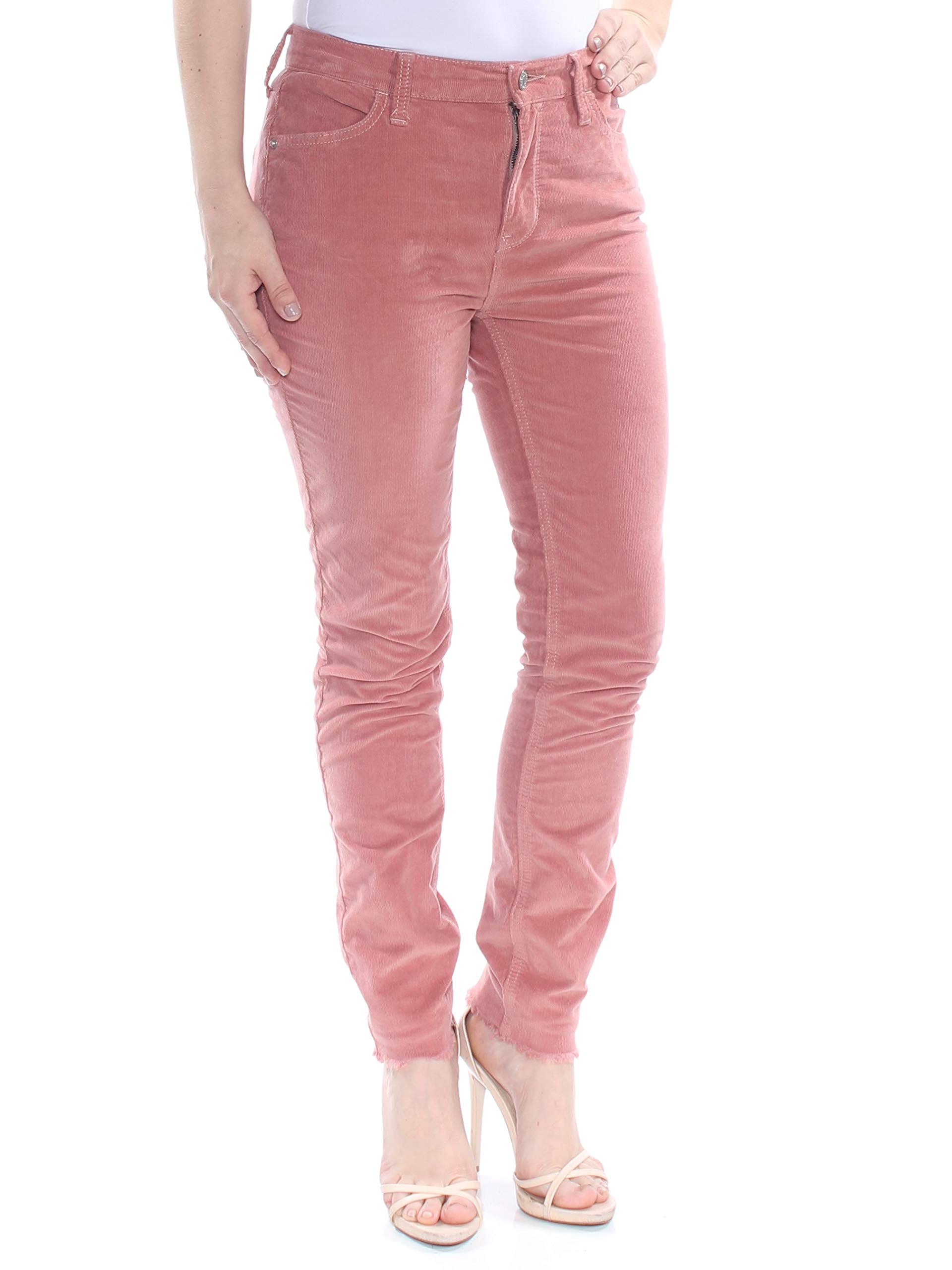 Free People Womens Frayed Hem High-Rise Skinny Pants Red 26