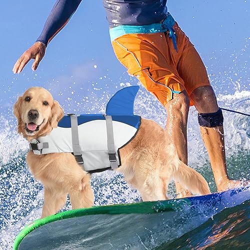Miniatura 7 de Dogcheer Chaleco salvavidas para perros Tiburón, Chaleco salvavidas ajustable para perros para natación y navegación con flotabilidad superior y asa