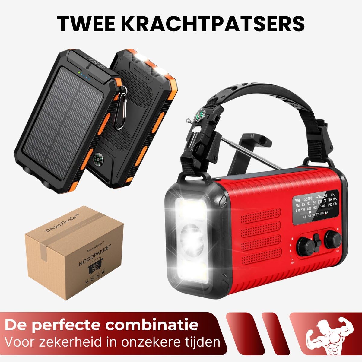 DreamGoods Notfall-Paket für Zuhause 72 Stunden - All-in-One-Überlebenspaket - für Krieg, Stromausfall & bei Katastrophen - 20.000mAh Notfall-Radio Solar Aufziehbar und Akku