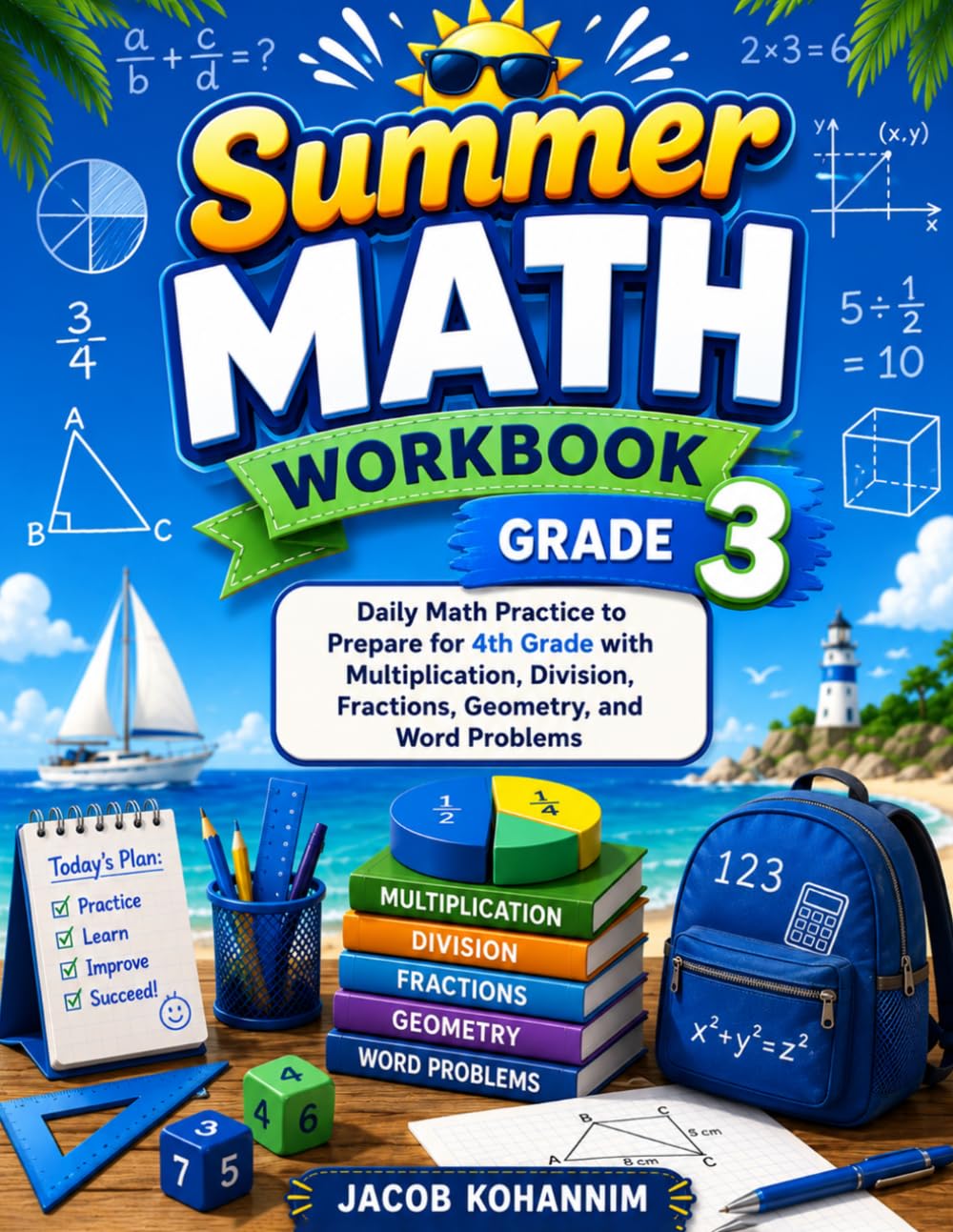 Summer Math Workbook Grade 3: Daily Math Practice to Prepare for 4th Grade with Multiplication, Division, Fractions, Geometry, and Word Problems