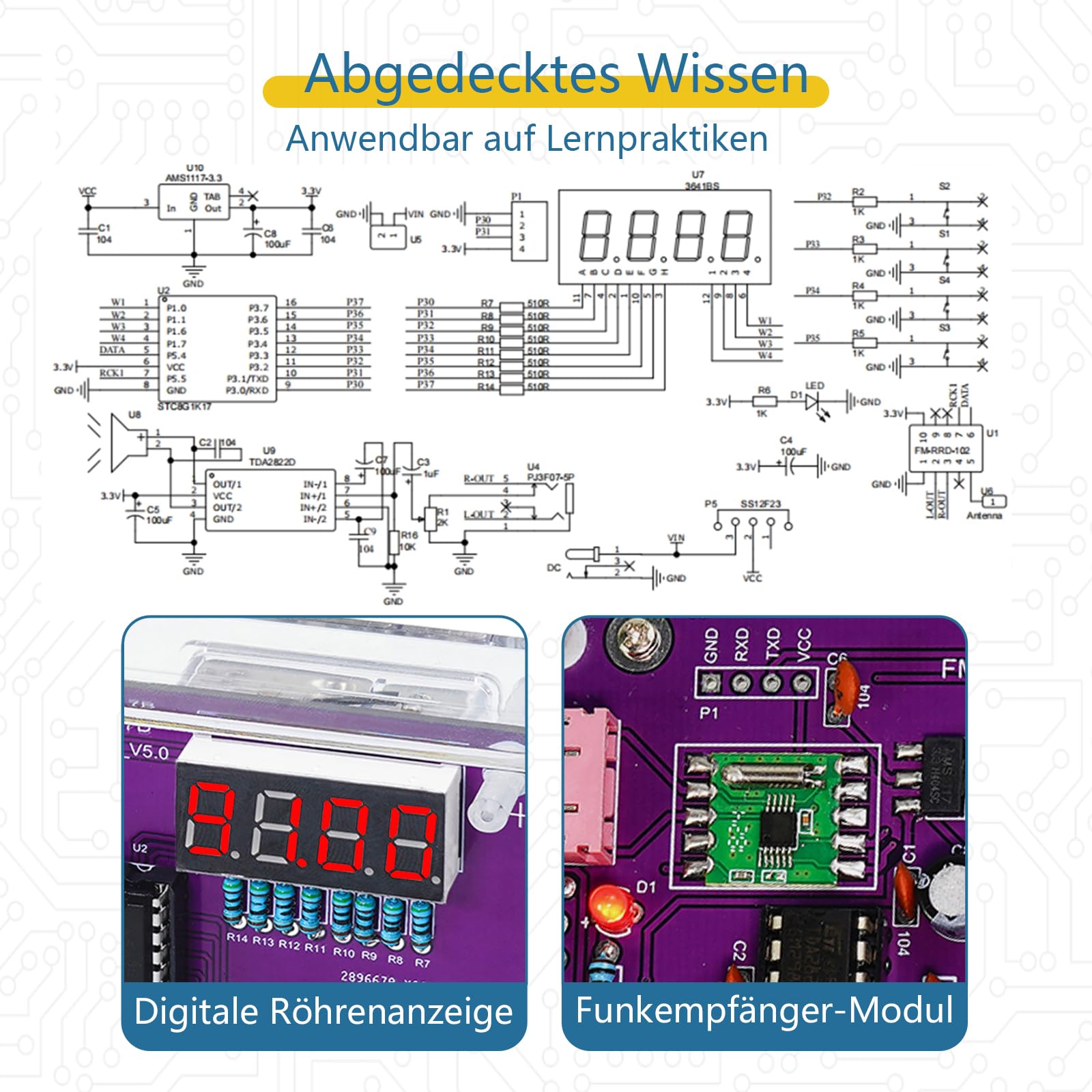 Eiele Kit de práctica de soldadura Radio FM 87-108 MHz con 2 modos de potencia y 2 modos de salida de audio, kit de proyecto electrónico para adultos, kit de bricolaje (requiere soldadura)