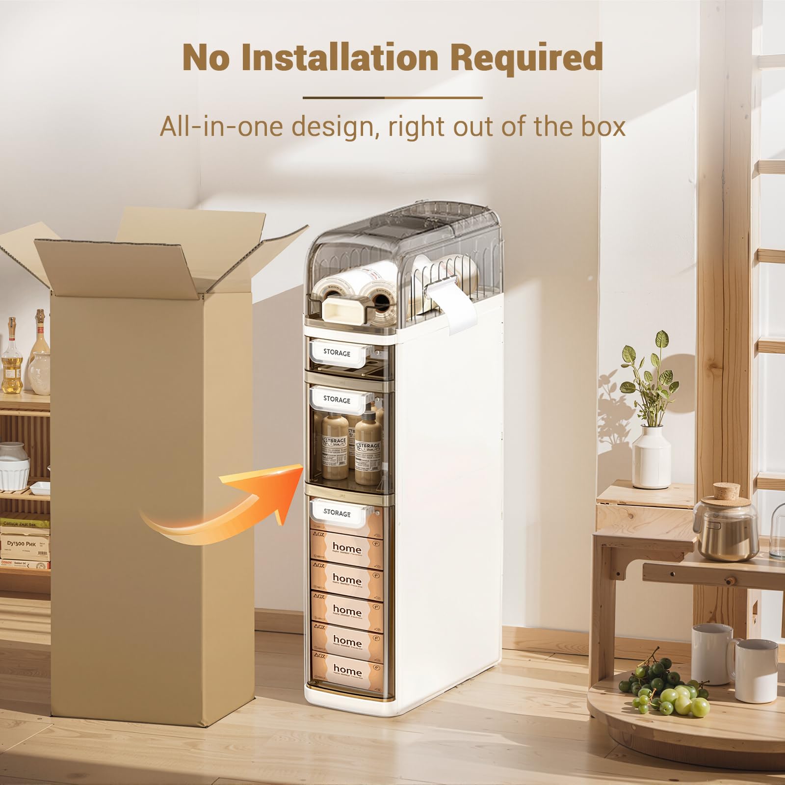 Badezimmerschrank Schmal Kunststoff Badschrank mit Rädern 4 Tier Slim Beistellschrank mit Toilettenpapierhalter Wasserdicht Badezimmer-Aufbewahrungseinheit