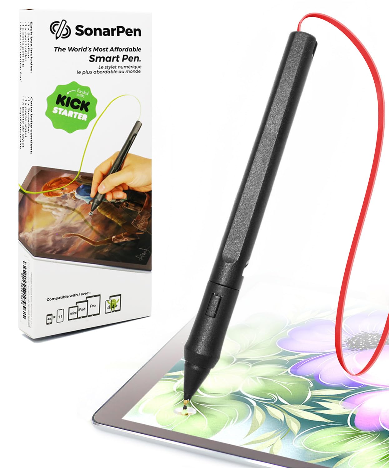 SonarPen - Pressure Sensitive Smart Stylus Pen with Palm Rejection and Shortcut Button. Battery-Less. Compatible with Ap