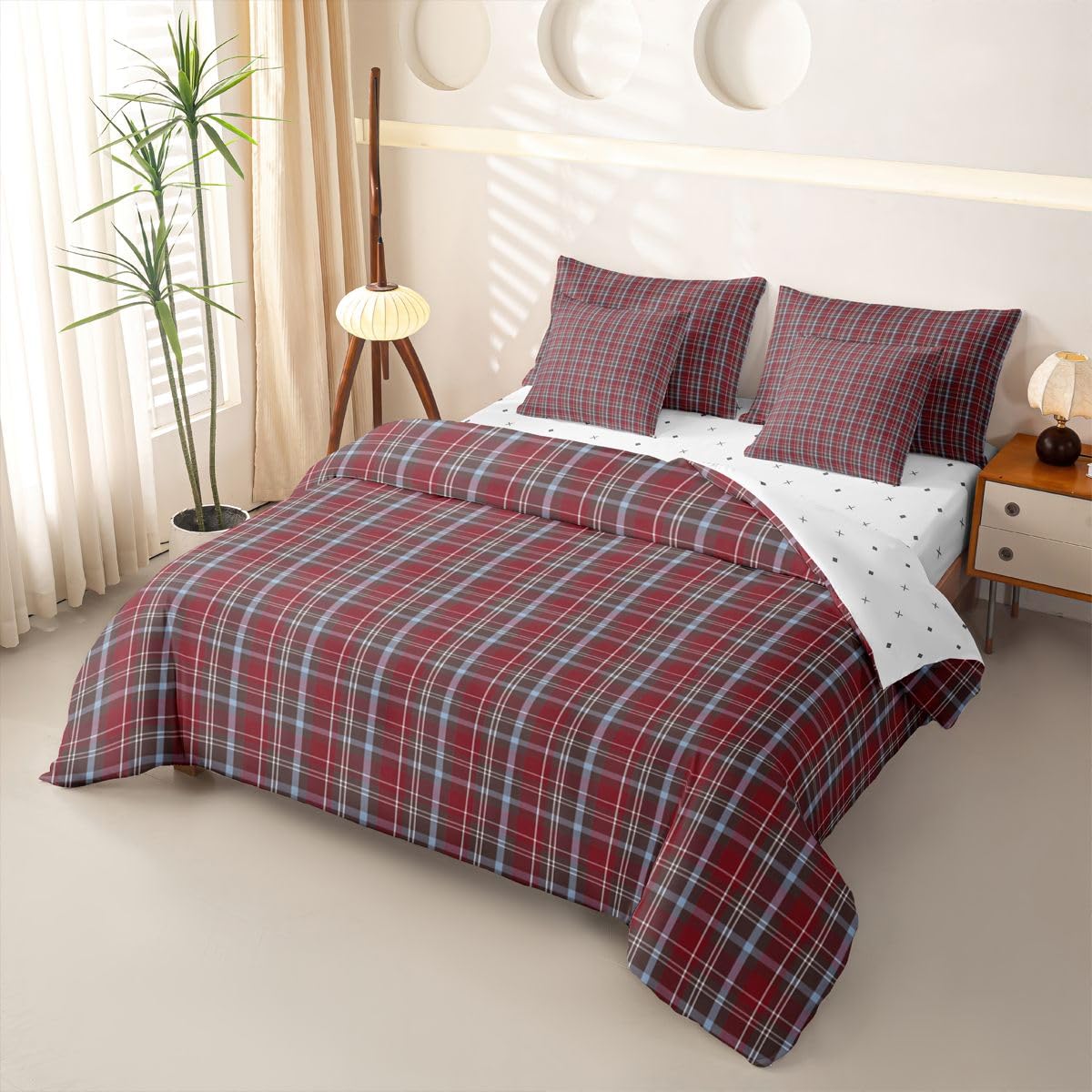 Loussiesd Set completo di biancheria da letto con copripiumino, lenzuola, federe, federe, 7 pezzi, colore: rosso