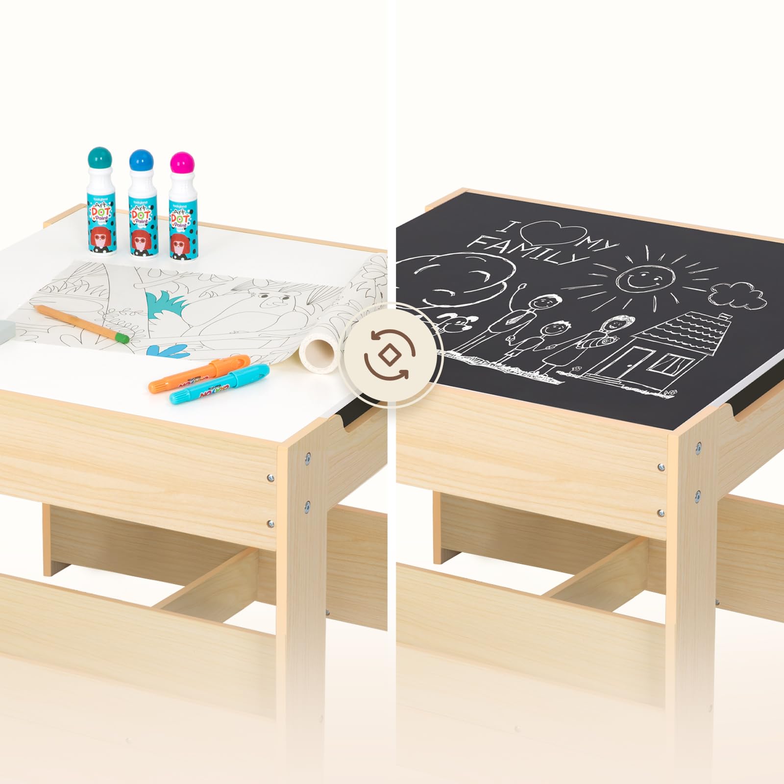 OOOK Table Enfant avec 2 Chaises 3-7 Ans, Table et Chaise Tout-Petit 4 en 1, Bureau Enfant avec Rangement d'activité pour Tout-Petits adapté à la Chambre d'enfant, crèche et Salle de Jeux
