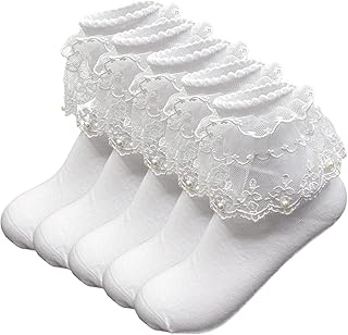6 pares de meias femininas com babados no tornozelo com babados, meias de princesa vintage com borda de alface para uniforme/vestido/W-811 (branco), Branco, Tamanho �nico
