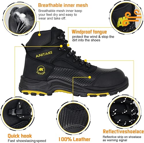 Miniatura 3 de Botas de trabajo con punta de acero para hombre, antideslizantes, de cuero resistente, botas de construcción de seguridad EH, resistentes a