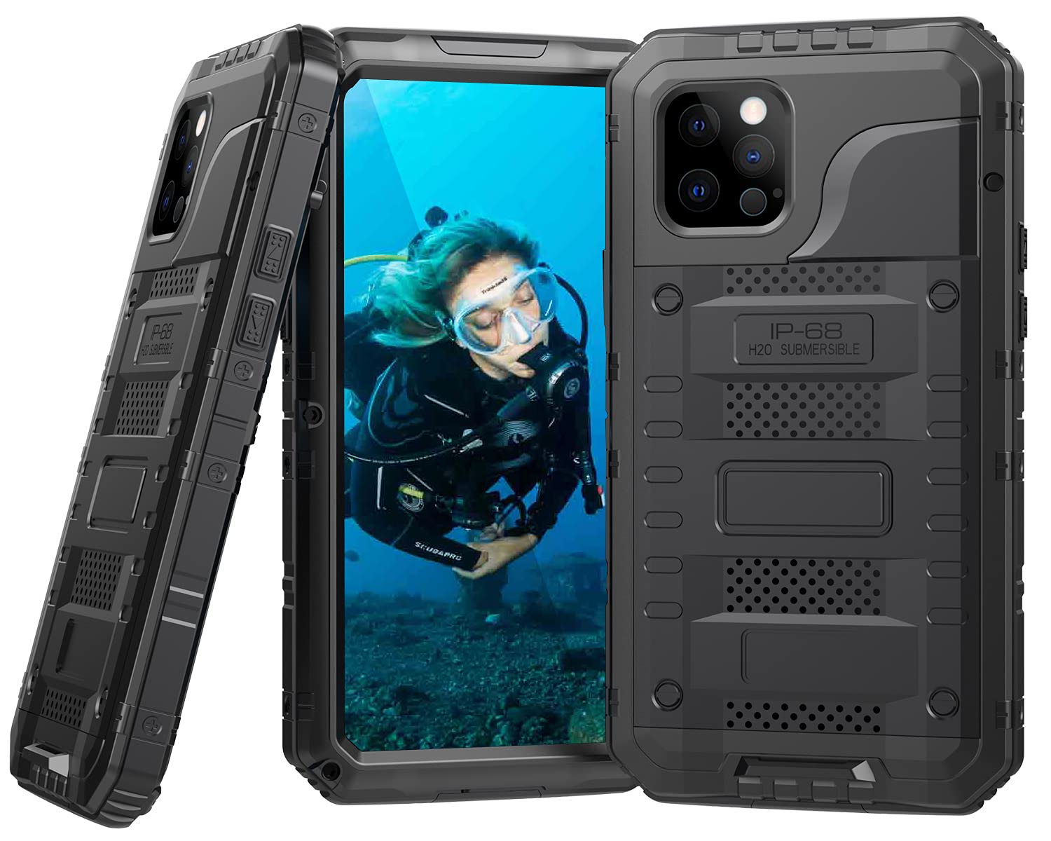 Waterproof Case for iPhone 12 Pro Max,Marrkey Heavy Duty Shockproof Dustproof Metal Durable Case with Built-in Screen,360 Full Body Protection Rugged Military Grade Defender - Black